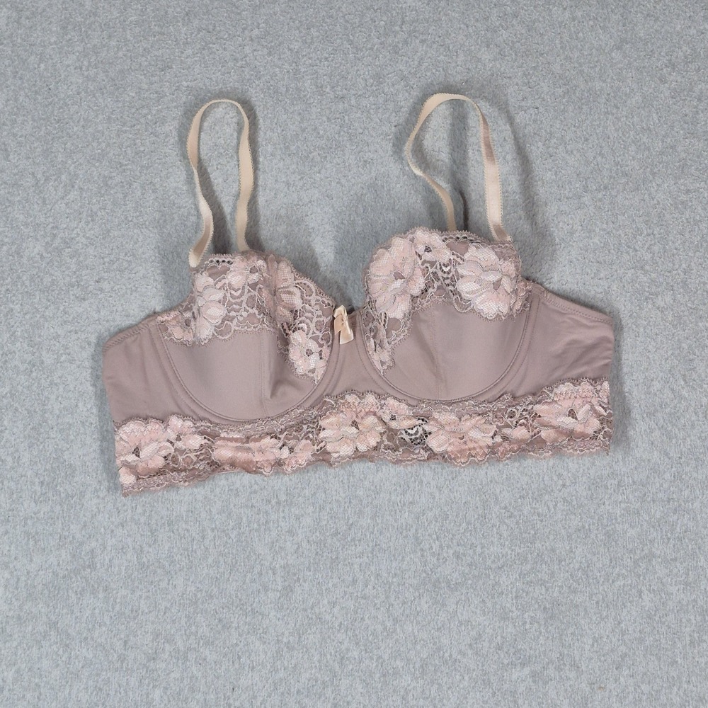 Adore Me Women Bra 36B Mauve Floral Balconette Underwired Lace Trim Bow
